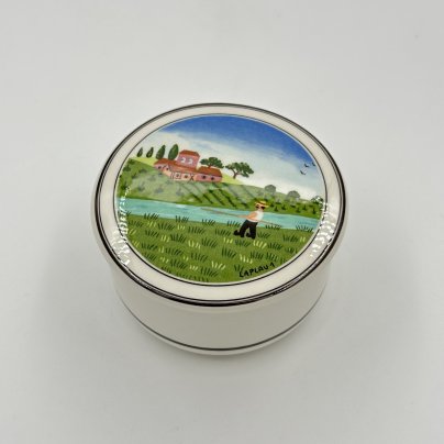 Шкатулка (бонбоньерка) c наивным сельским пейзажем , коллекция Design Naif, фарфор, деколь, Villeroy & Boch, Люксембург, 1980-1990 гг., Villeroy & Boch
