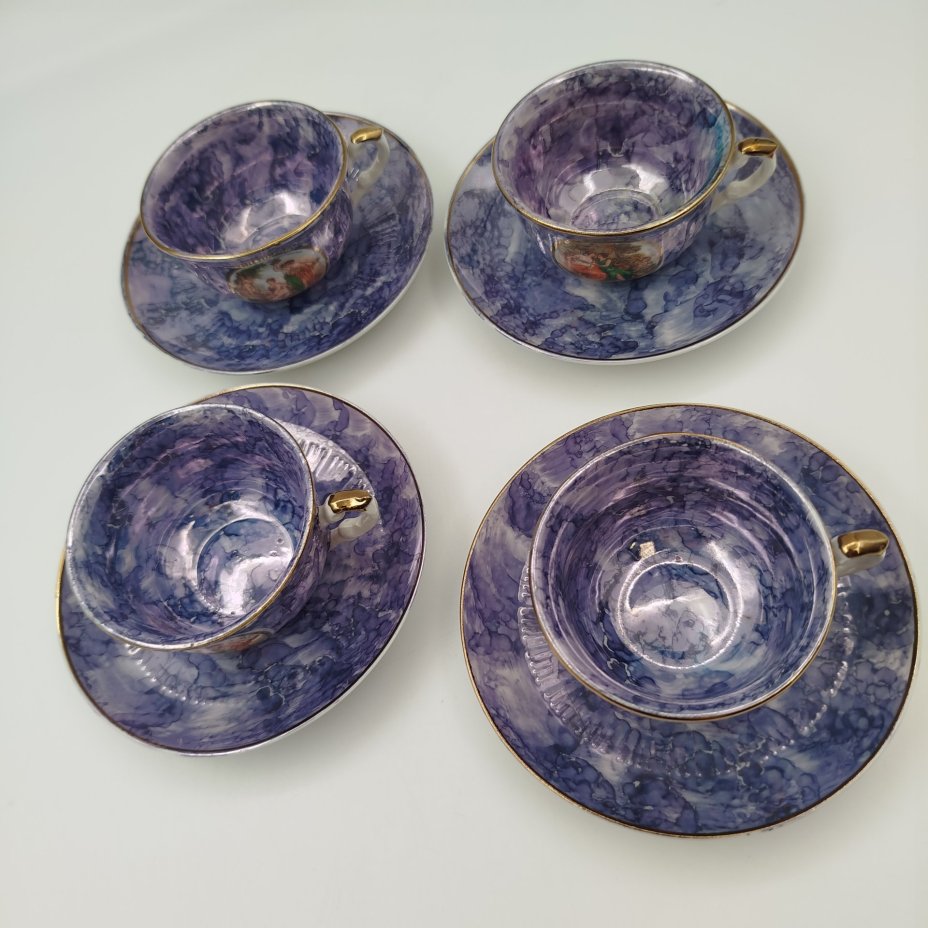 Сервиз кофейный "Мадонна" с разводами в фиолетовой гамме, на 4 персоны (11 предметов)