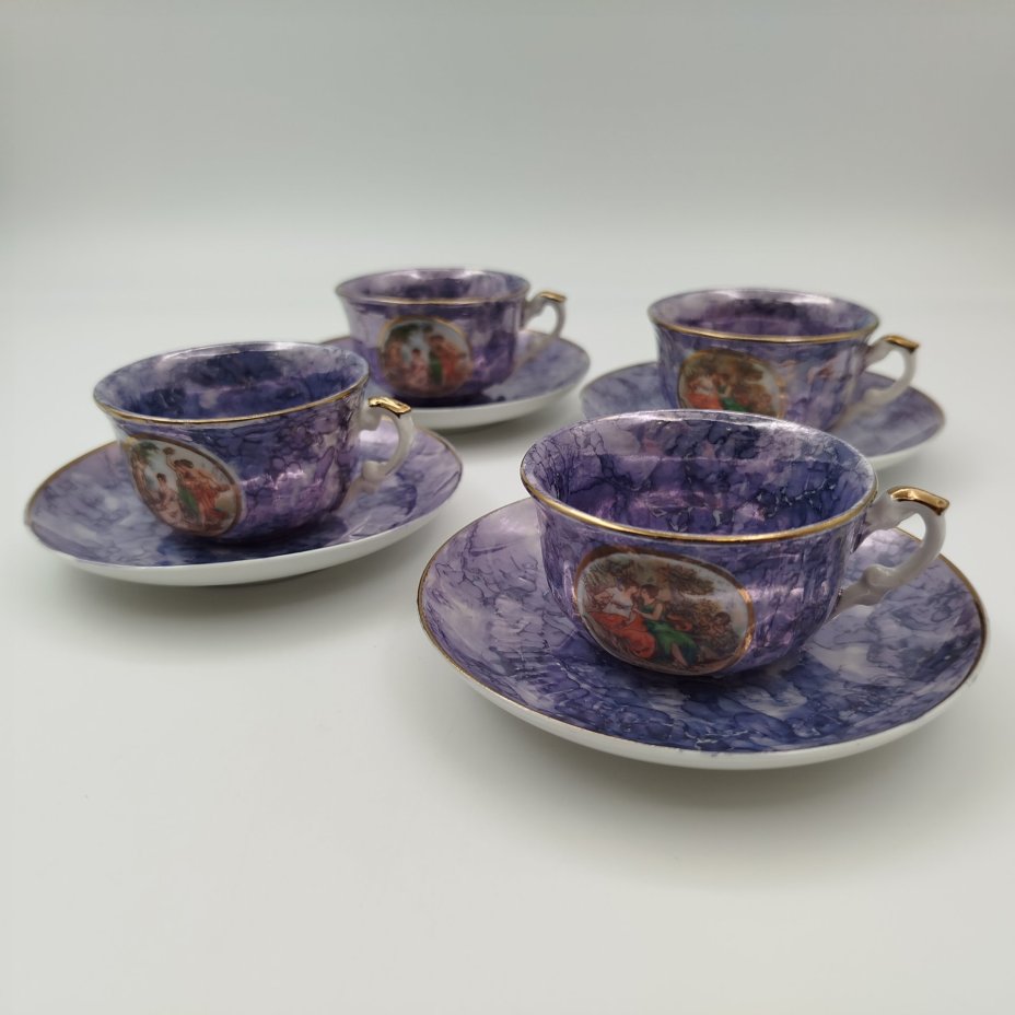 Сервиз кофейный "Мадонна" с разводами в фиолетовой гамме, на 4 персоны (11 предметов)