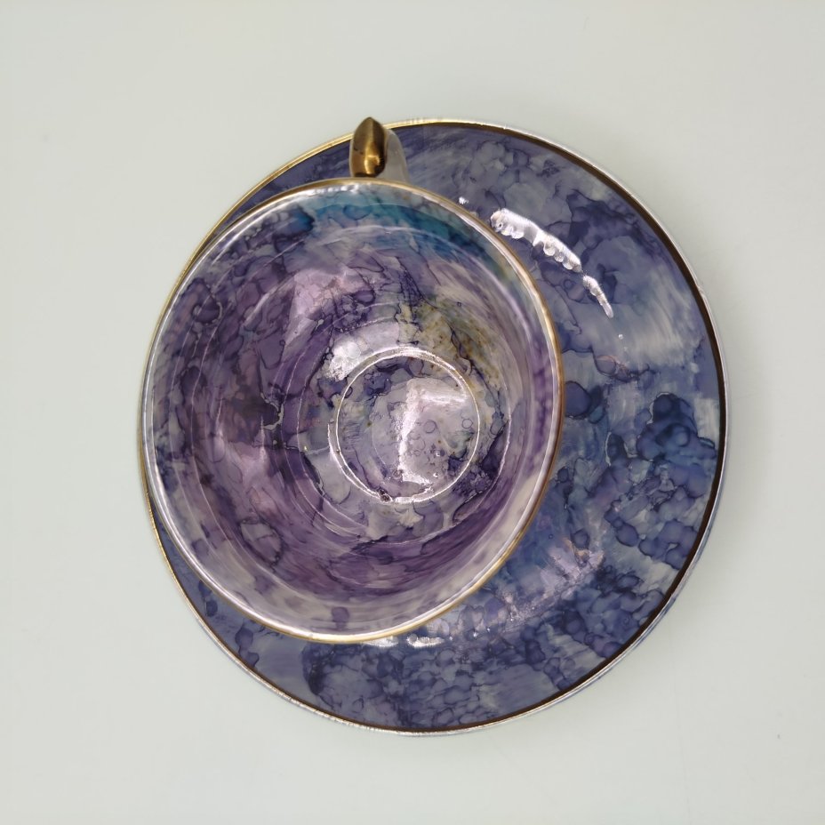 Сервиз кофейный "Мадонна" с разводами в фиолетовой гамме, на 4 персоны (11 предметов)