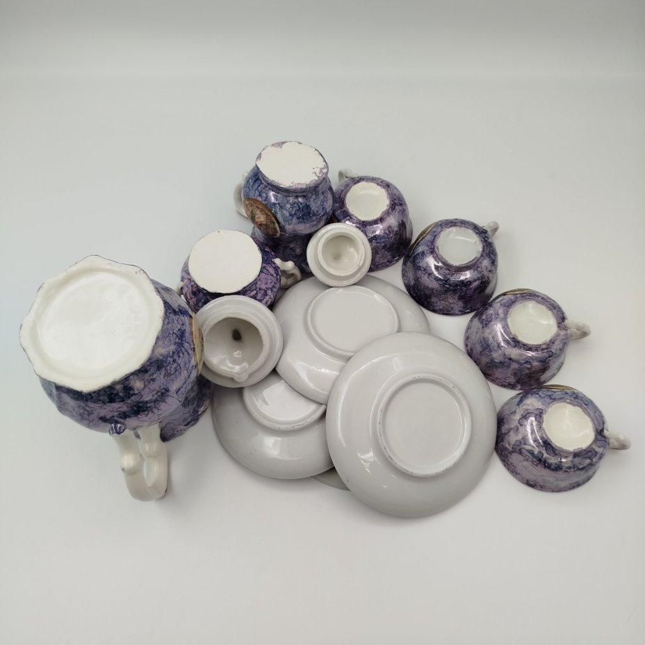 Сервиз кофейный "Мадонна" с разводами в фиолетовой гамме, на 4 персоны (11 предметов)