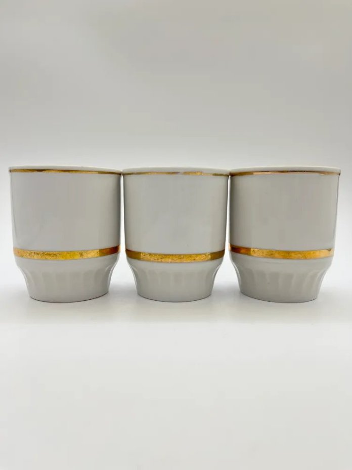 Набор из 3 стаканов, в подборе, фарфор, золочение, Дулевский фарфоровый завод (Дулёво), СССР, 1989 г.