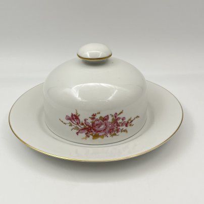 Масленка с цветочным декором, фарфор, деколь, золочение, Graf Von Henneberg Porzellan, 1777 Jlmenau, ГДР, 1977-1990 гг.