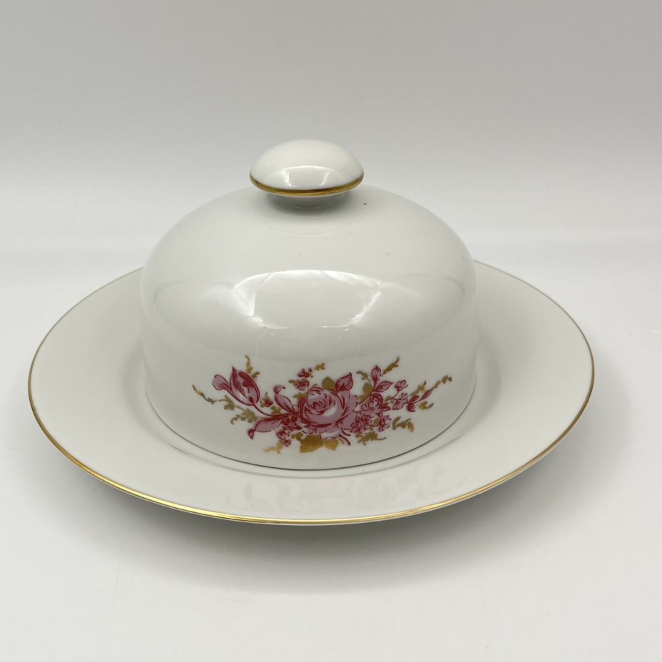 Масленка с цветочным декором, фарфор, деколь, золочение, Graf Von Henneberg Porzellan, 1777 Jlmenau, ГДР, 1977-1990 гг.