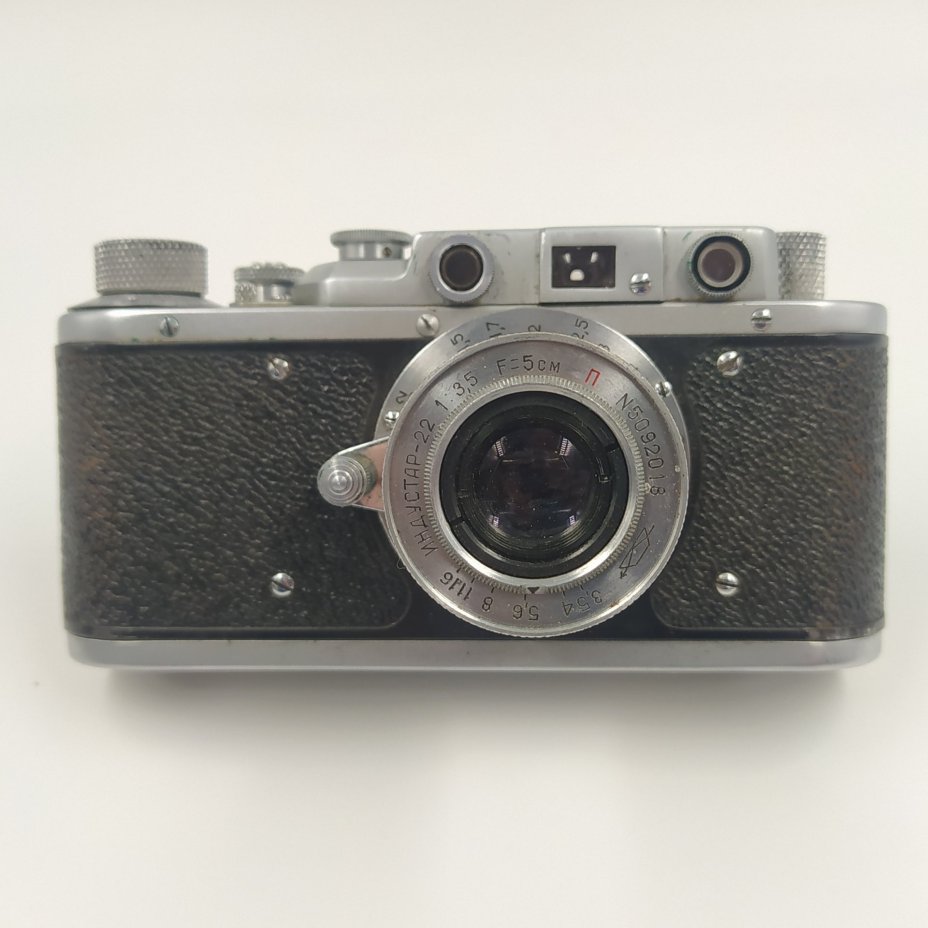 Фотоаппарат "Зоркий" с объективом "Индустар-22", металл, стекло, пластик, кожа, Красногорский механический завод (КМЗ), СССР, 1948-1956 гг.