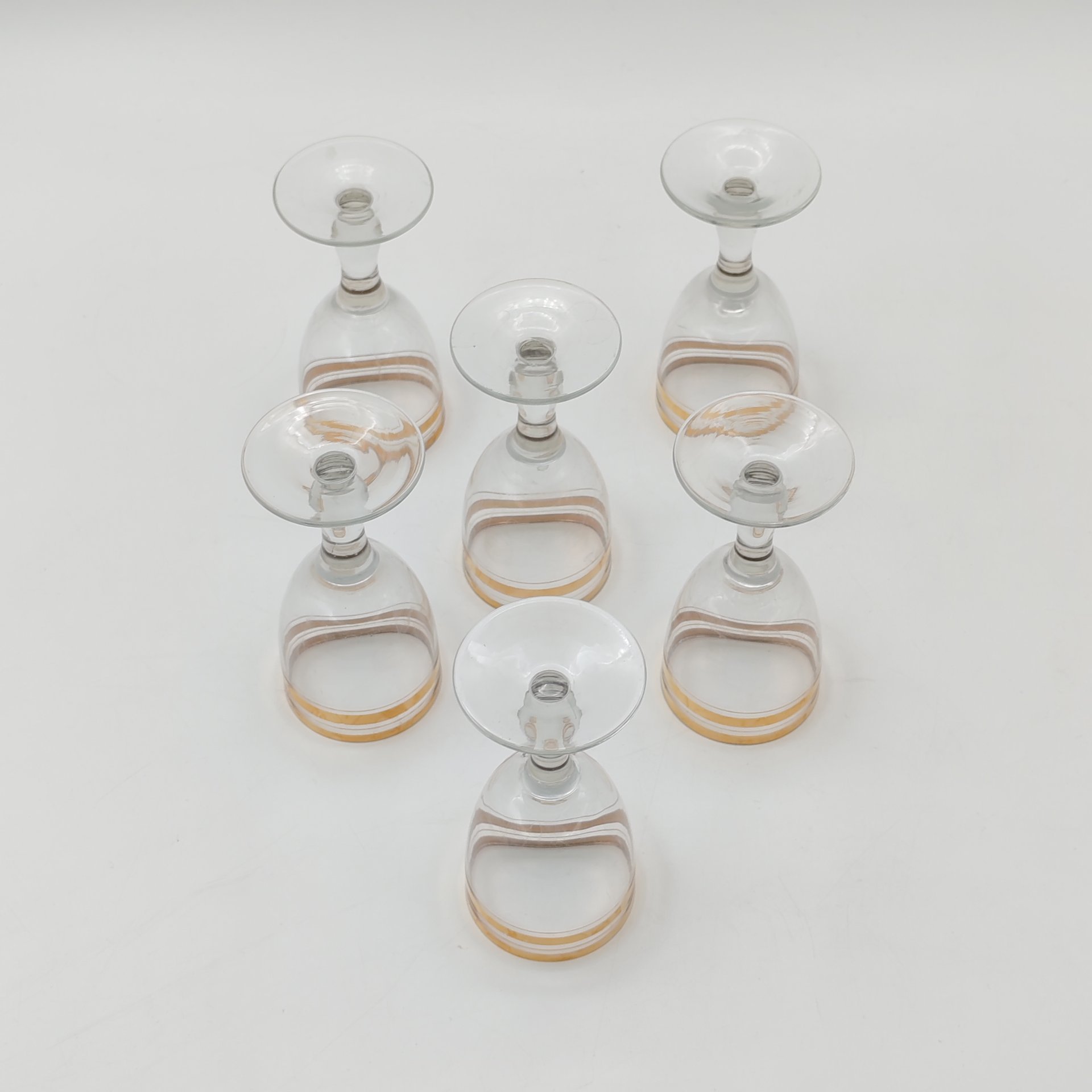 Набор рюмок с золотой каймой на 6 персон, стекло, золочение, СССР, 1970-1990 гг.