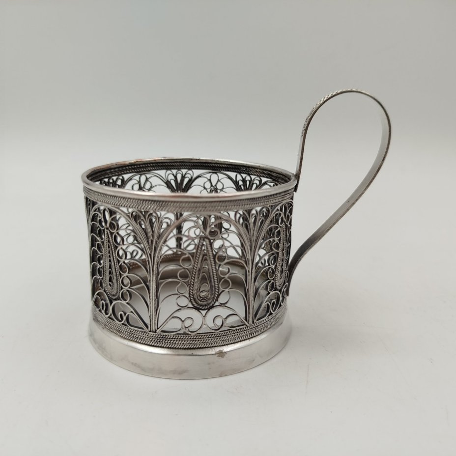 Подстаканник ажурный, мельхиор (медь-никель), скань, Казаковский завод художественных изделий (КХИ), СССР, 1960-1980 гг.