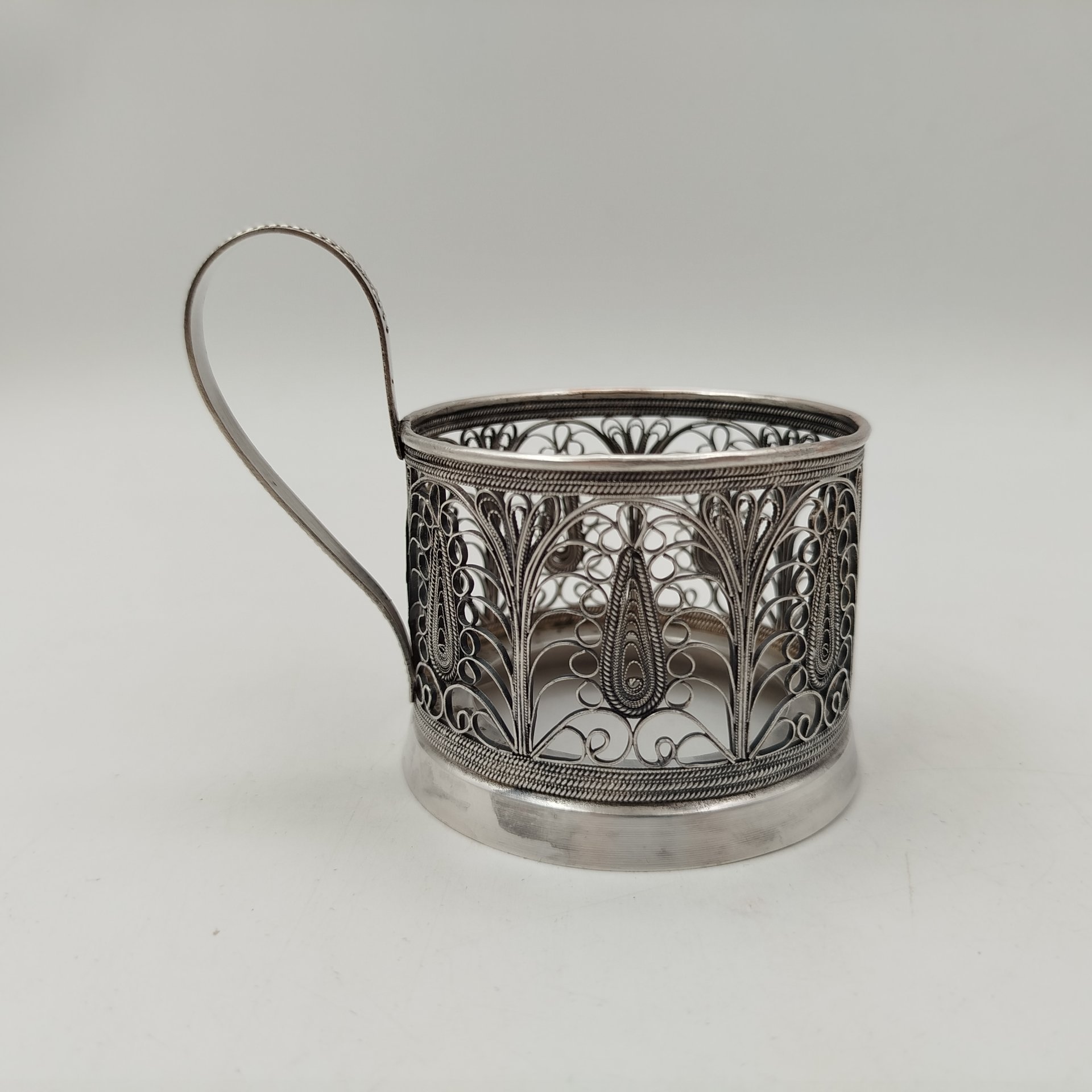 Подстаканник ажурный, мельхиор (медь-никель), скань, Казаковский завод художественных изделий (КХИ), СССР, 1960-1980 гг.