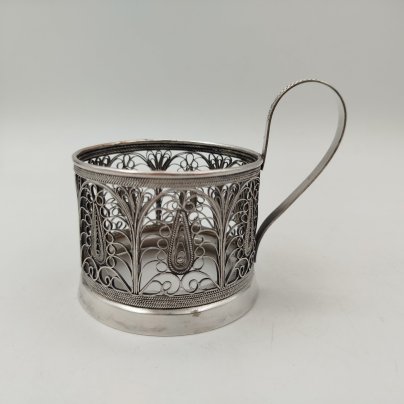 Подстаканник ажурный, мельхиор (медь-никель), скань, Казаковский завод художественных изделий (КХИ), СССР, 1960-1980 гг., Казаковский завод художественных изделий (КХИ)