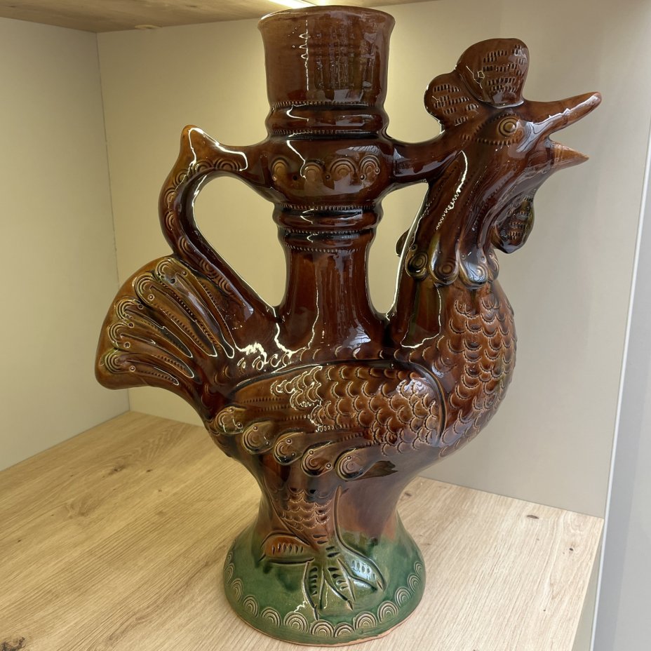 Кувшин "Петух", керамика, поливы, Скопинская керамика, СССР, 1980-1990 гг.