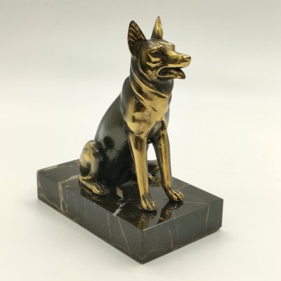 Статуэтка "Овчарка" на постаменте, металл, камень, золочение, Западная Европа, 1970-1990 гг.