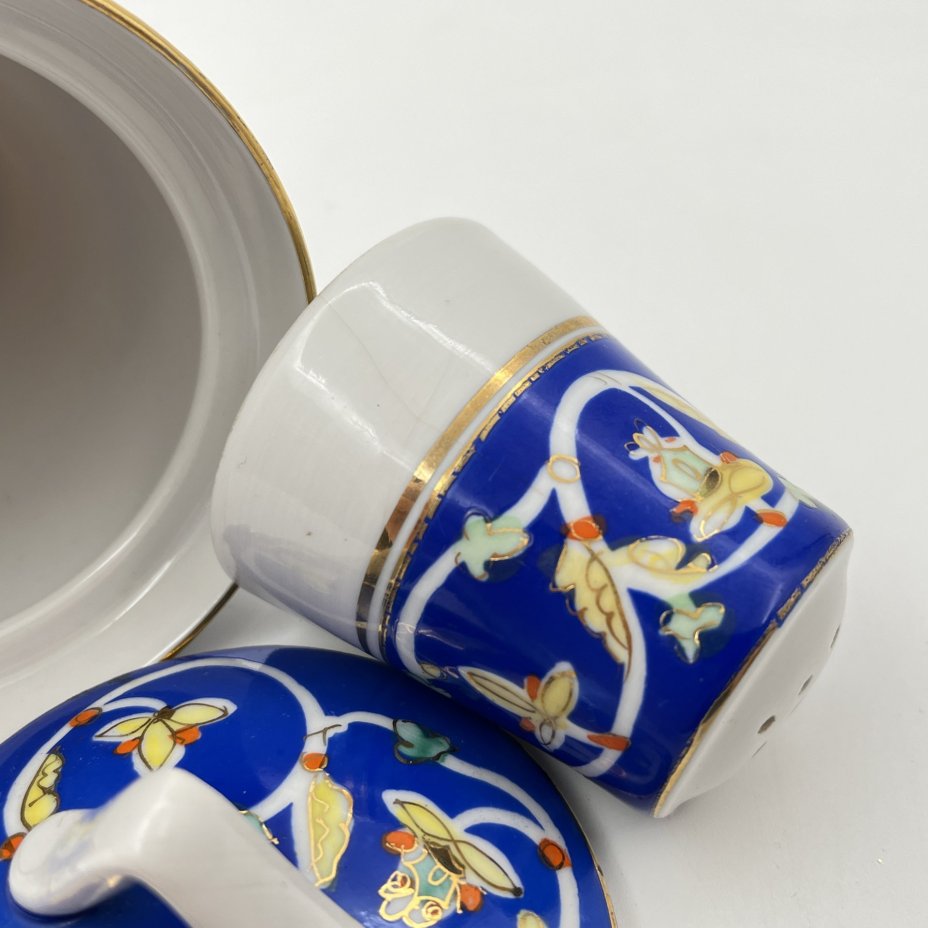 Горчичница и солонка, фарфор, крытье, роспись, золочение, Дулевский фарфоровый завод (Дулёво), СССР, 1968-1991 гг.