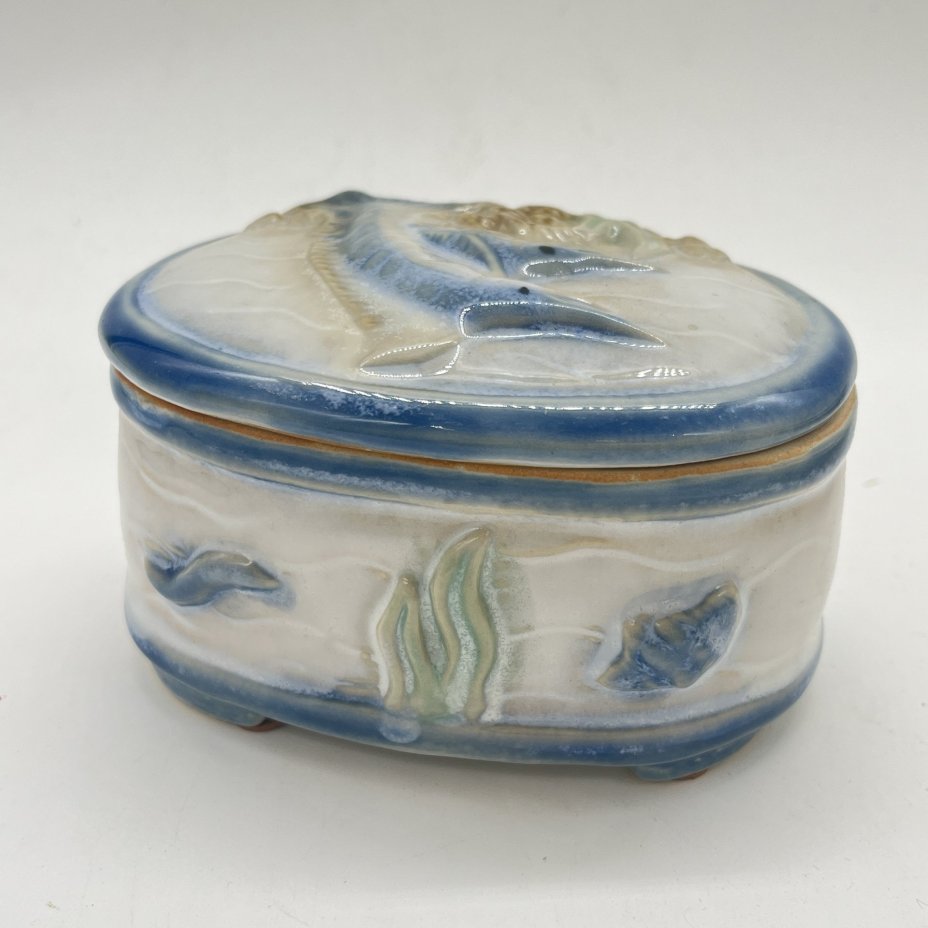 Шкатулка в винтажной морской тематике, керамика, роспись, Китай, 2000-2010 гг.