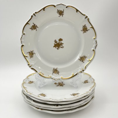 Набор из 6-ти десертных тарелок, украшенных цветочным декором, серия "Katharina", фарфор, золочение, Weimar Porzellan (Веймарский фарфор), ГДР, 1950-1980 гг.