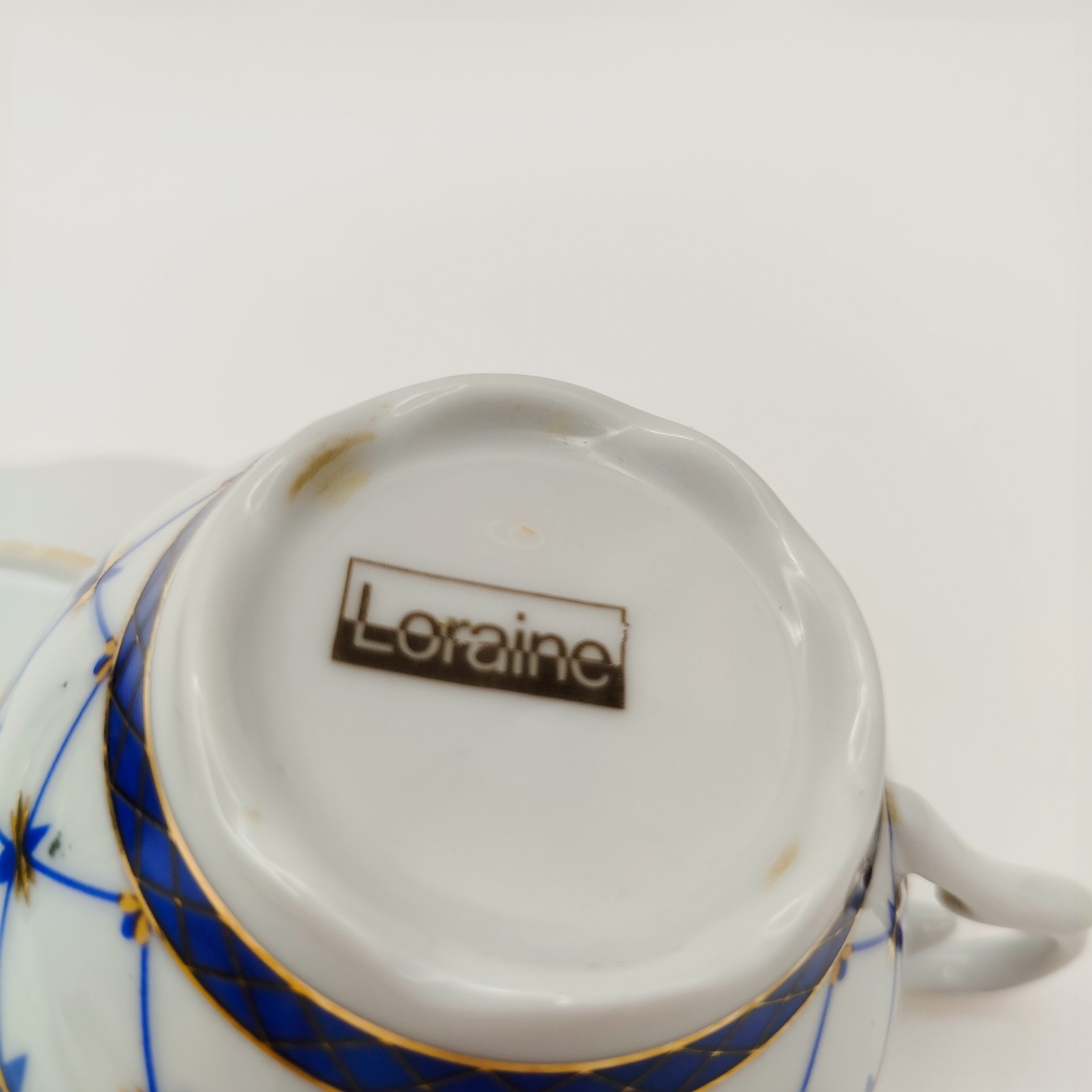 Пара чайная в стиле "Кобальтовой сетки", фарфор, печать, золочение, Loraine, Китай, 2000-2015 гг.