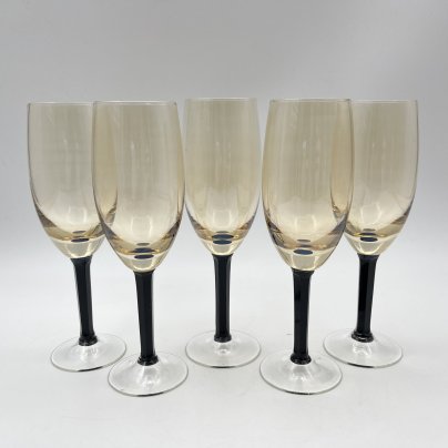 Набор фужеров для шампанского на 5 персон, хрусталь, гранение, Стеклозавод «Неман», СССР, 1970-1990 гг.
