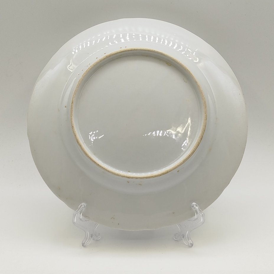 Тарелка обеденная с фигурным краем и каймой синего цвета