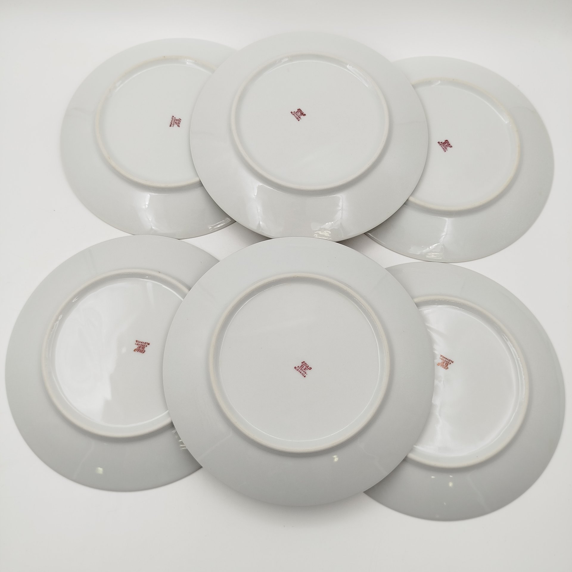 Набор из шести закусочных/десертных тарелок с цветочным декором в розово-зеленой гамме