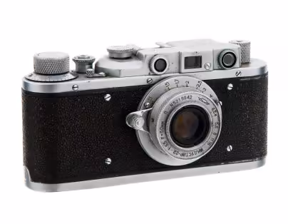 Фотоаппарат пленочный "Зоркий" с объективом "Индустар-22" в оригинальном кофре, металл, кожа, Красногорский механический завод, СССР, 1947-1956 гг., Красногорский механический завод (КМЗ)
