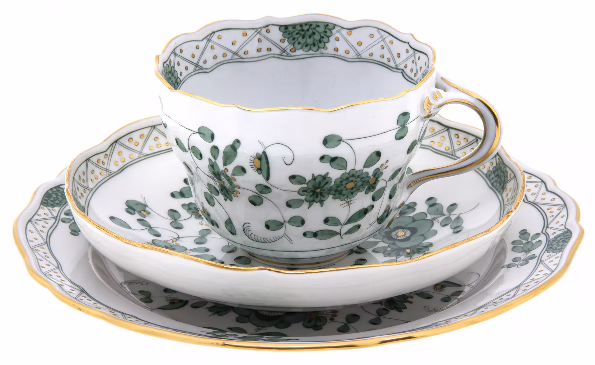 Трио чайное с флоральным узором, фарфор, роспись, мануфактура "Мейсен" (Meissen), Германия, 1934-1945 гг., Meissen (Мейсенский фарфор)