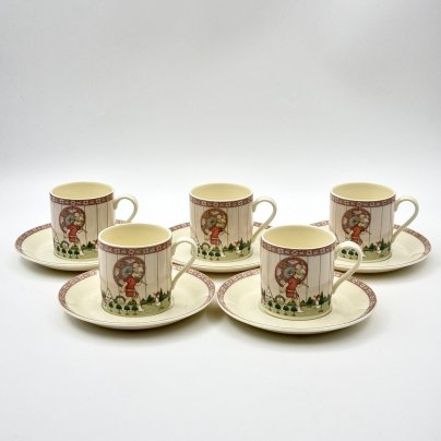 Набор кофейных пар на 5 персон, серия "Golden Days", Minton, фарфор, деколь, Royal Doulton, Великобритания, 1987 г.
