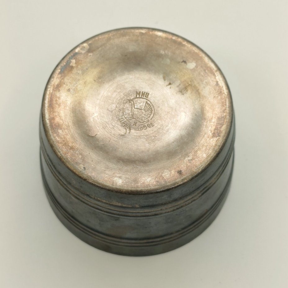 Икорница с линейным декором, мНЦ (медь-никель-цинк), Кольчугинский завод цветных металлов, СССР, 1962-1991 гг.