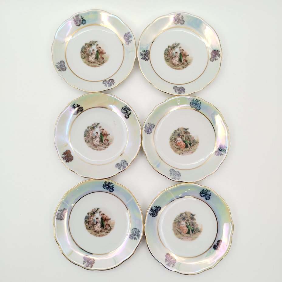 Набор из 6-ти розеток "Мадонна", фарфор, деколь, золочение, люстр, Kahla, ГДР, 1968-1987 гг.