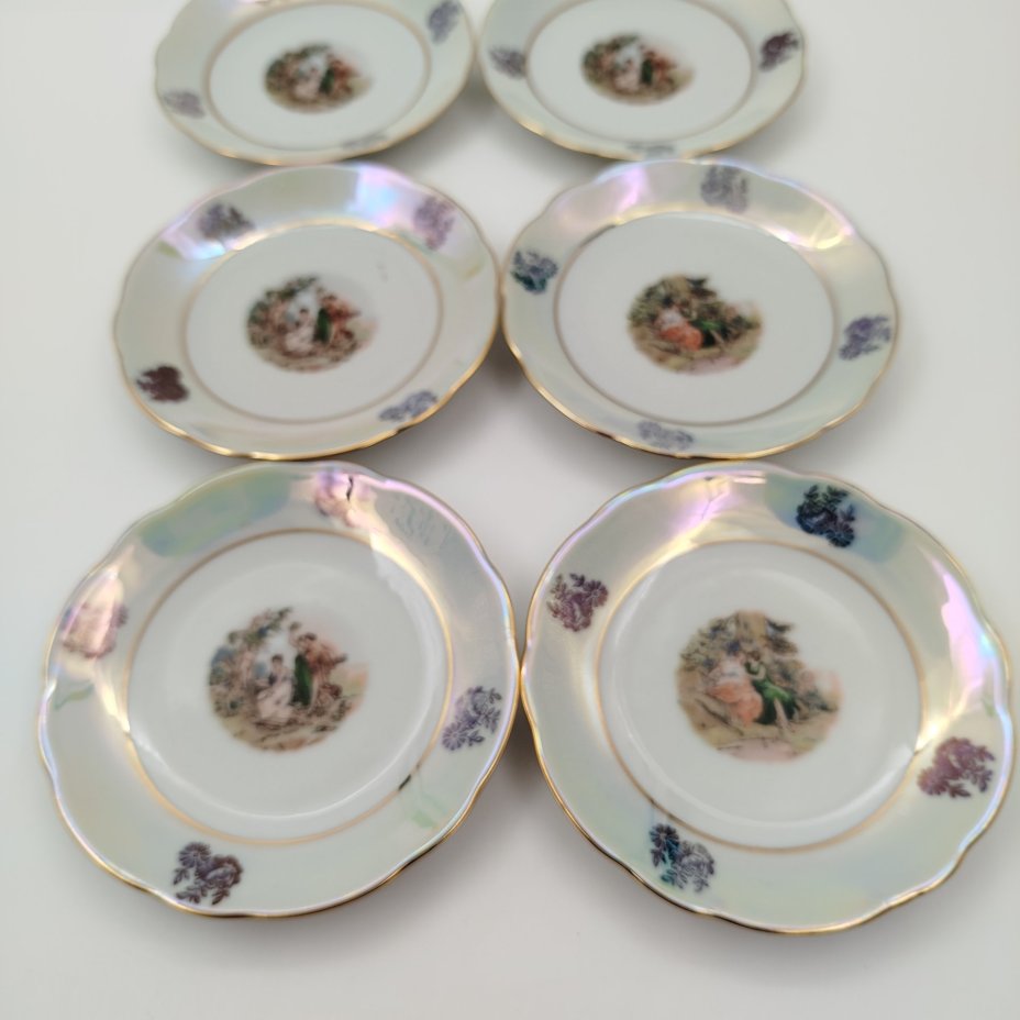 Набор из 6-ти розеток "Мадонна", фарфор, деколь, золочение, люстр, Kahla, ГДР, 1968-1987 гг.