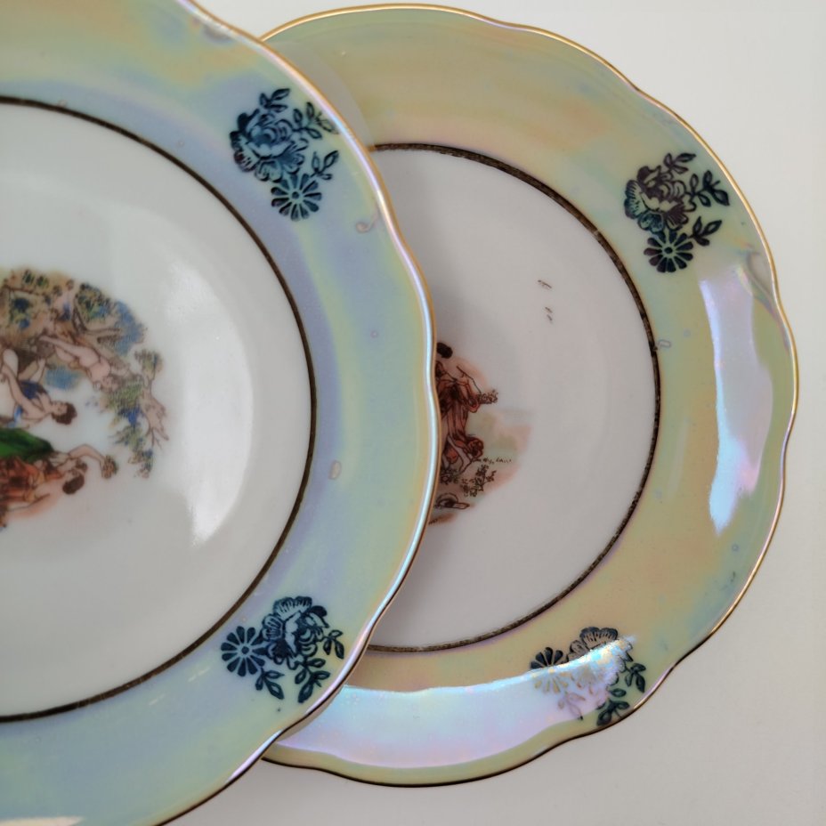 Набор из 6-ти розеток "Мадонна", фарфор, деколь, золочение, люстр, Kahla, ГДР, 1968-1987 гг.