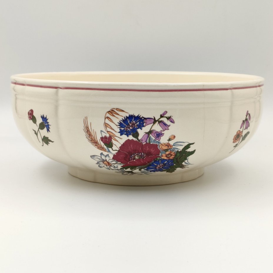 Салатник, украшенный цветочным декором, фаянс, деколь, Sarreguemines, Франция, 1980-2000 гг., Sarreguemines