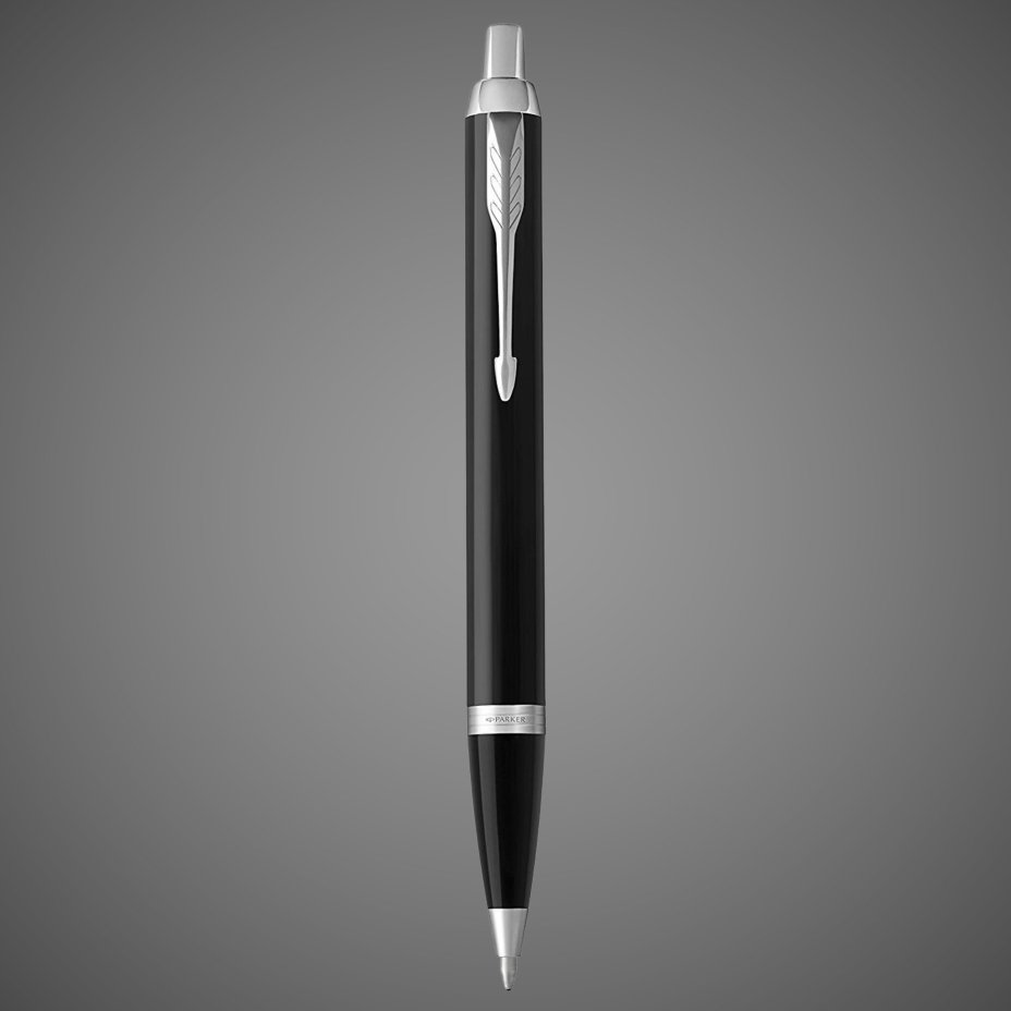 Шариковая ручка Parker IM Metal Black CT лак глянцевый, стержень: M, цвет чернил: blue, в подарочной упаковке., Лаки и смолы: лак, латунь, пластик, хром