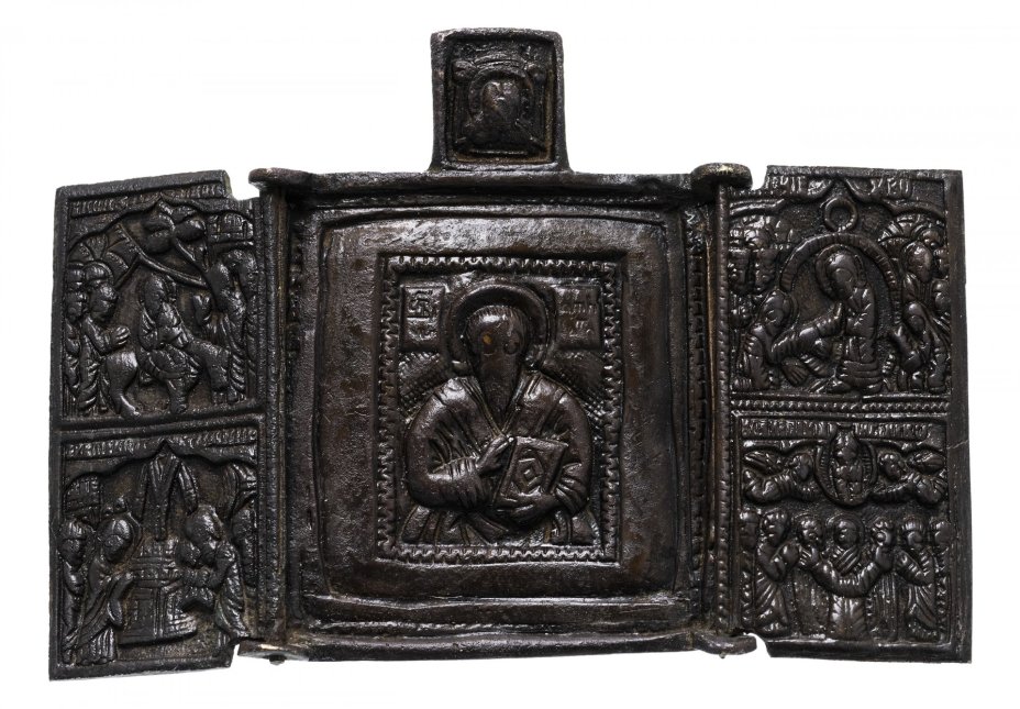 Складень  "Священномученик Антипа", бронза, Российская Империя, 1800-1900 гг.