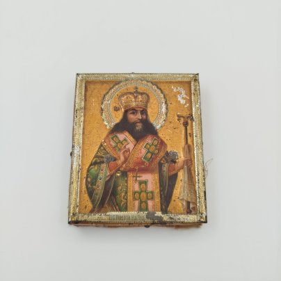 Икона "Святитель Феодосий Углицкий, архиепископ Черниговский", дерево, хромолитография на жести, Фабрика «Жако и Бонакер», Российская империя, 1910-1917 гг.