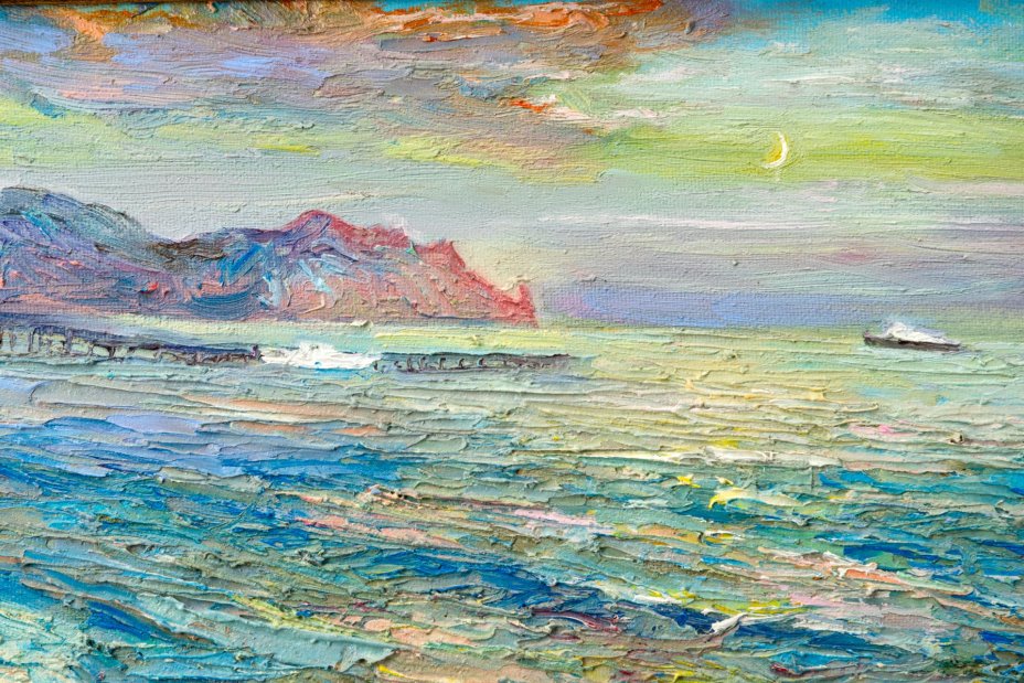 Картина "Море", выполненная в пастельных тонах и оформленная в раму, неизвестный художник