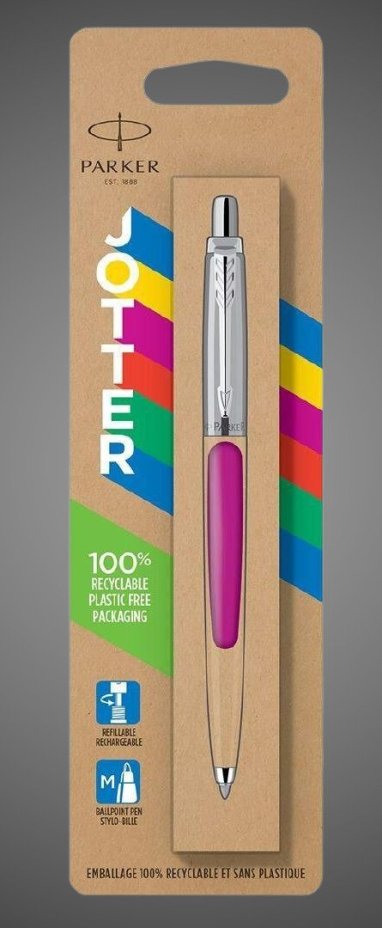 Шариковая ручка Parker Jotter ORIGINALS MAGENTA, стержень: Mblue ЭКО-УПАКОВКА, Металлы: нержавеющая сталь, пластик