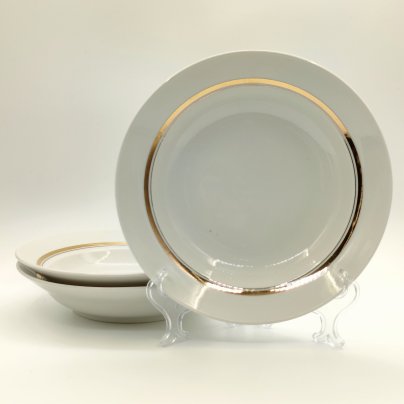 Набор из 3-х суповых тарелок, фарфор, золочение, Дулевский фарфоровый завод (Дулёво), СССР, 1960 г.