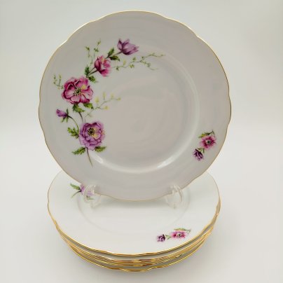 Набор из 6-ти десертных  тарелок с цветочным декором, "Gebrüder Benedikt", фарфор, деколь, золочение, Чехословакия, 1960-1990 гг.