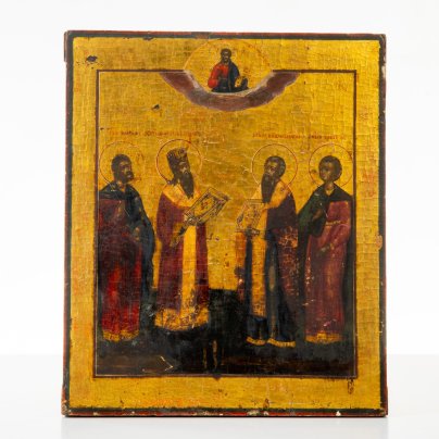 Икона "Собор святых" (Святые: мученик Флор, патриарх Модест, мученики Власий и Лавр)