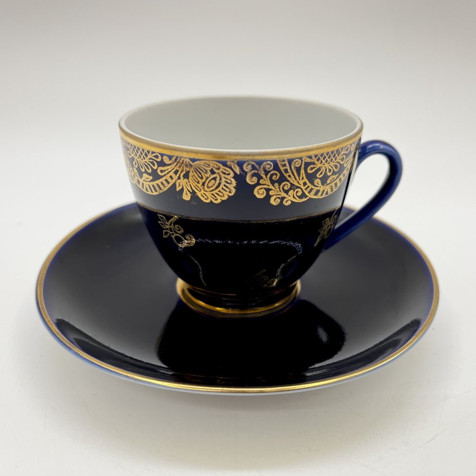 Пара кофейная (в подборе), фарфор, крытье кобальтом, золочение, Ленинградский фарфоровый завод (ЛФЗ), СССР, 1970-1990 гг.