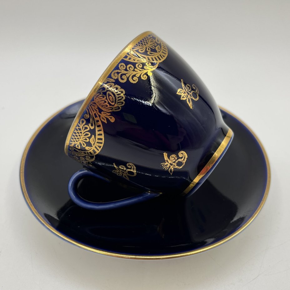 Пара кофейная (в подборе), фарфор, крытье кобальтом, золочение, Ленинградский фарфоровый завод (ЛФЗ), СССР, 1970-1990 гг.