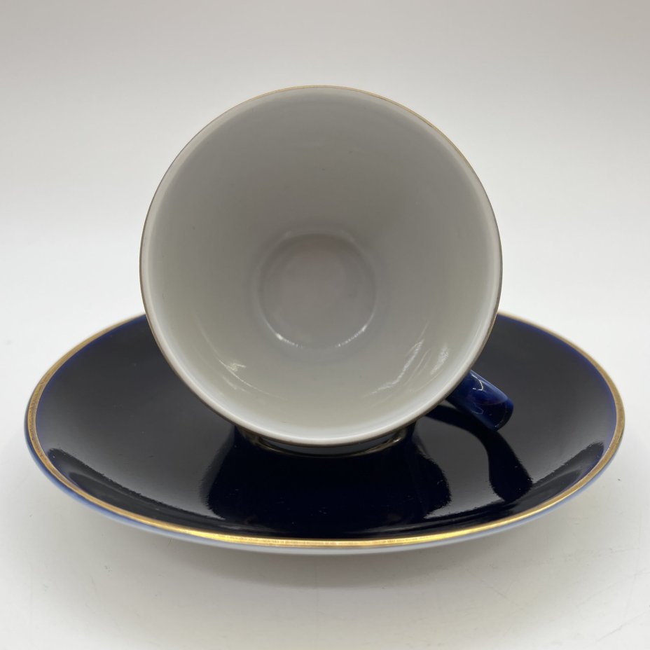 Пара кофейная (в подборе), фарфор, крытье кобальтом, золочение, Ленинградский фарфоровый завод (ЛФЗ), СССР, 1970-1990 гг.