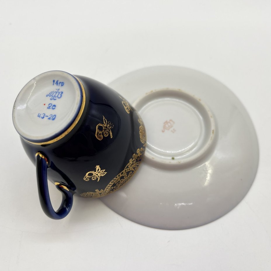 Пара кофейная (в подборе), фарфор, крытье кобальтом, золочение, Ленинградский фарфоровый завод (ЛФЗ), СССР, 1970-1990 гг.