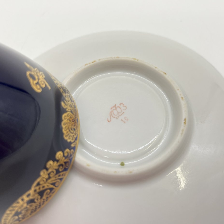 Пара кофейная (в подборе), фарфор, крытье кобальтом, золочение, Ленинградский фарфоровый завод (ЛФЗ), СССР, 1970-1990 гг.