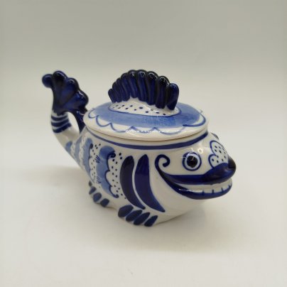 Икорница "Рыба-кит", фарфор, роспись, Объединение «Гжель», СССР, 1972-1985 гг.