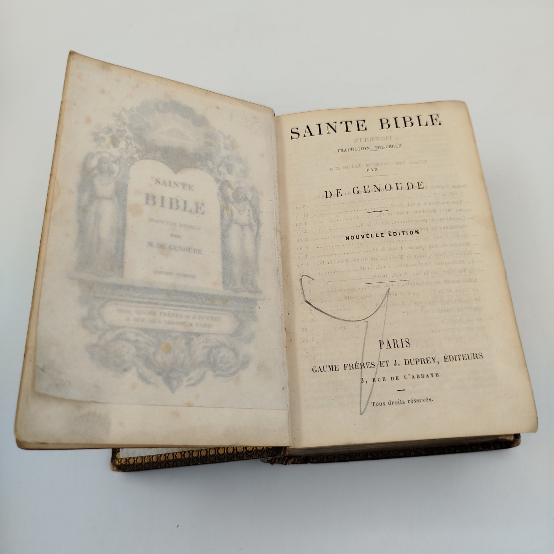 Книга "Sainte Bible" (Святая Библия) на французском языке, бумага, печать, кожа, позолоченный обрез, Франция, 1850-1890 гг.