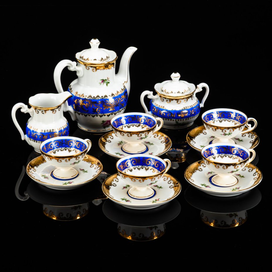 Сервиз кофейный "Роза" в синей гамме на 5 персон (13 предметов)