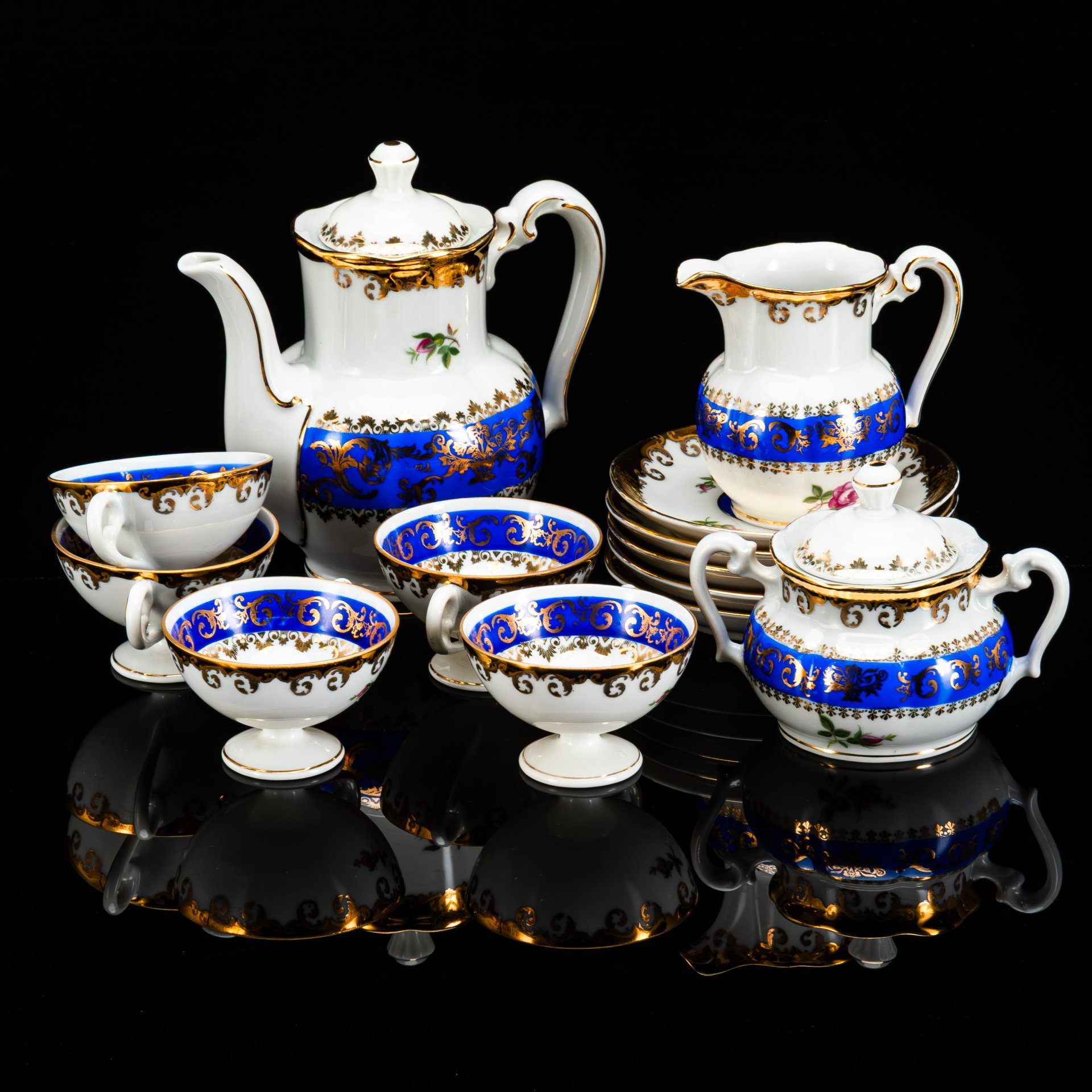 Сервиз кофейный "Роза" в синей гамме на 5 персон (13 предметов)