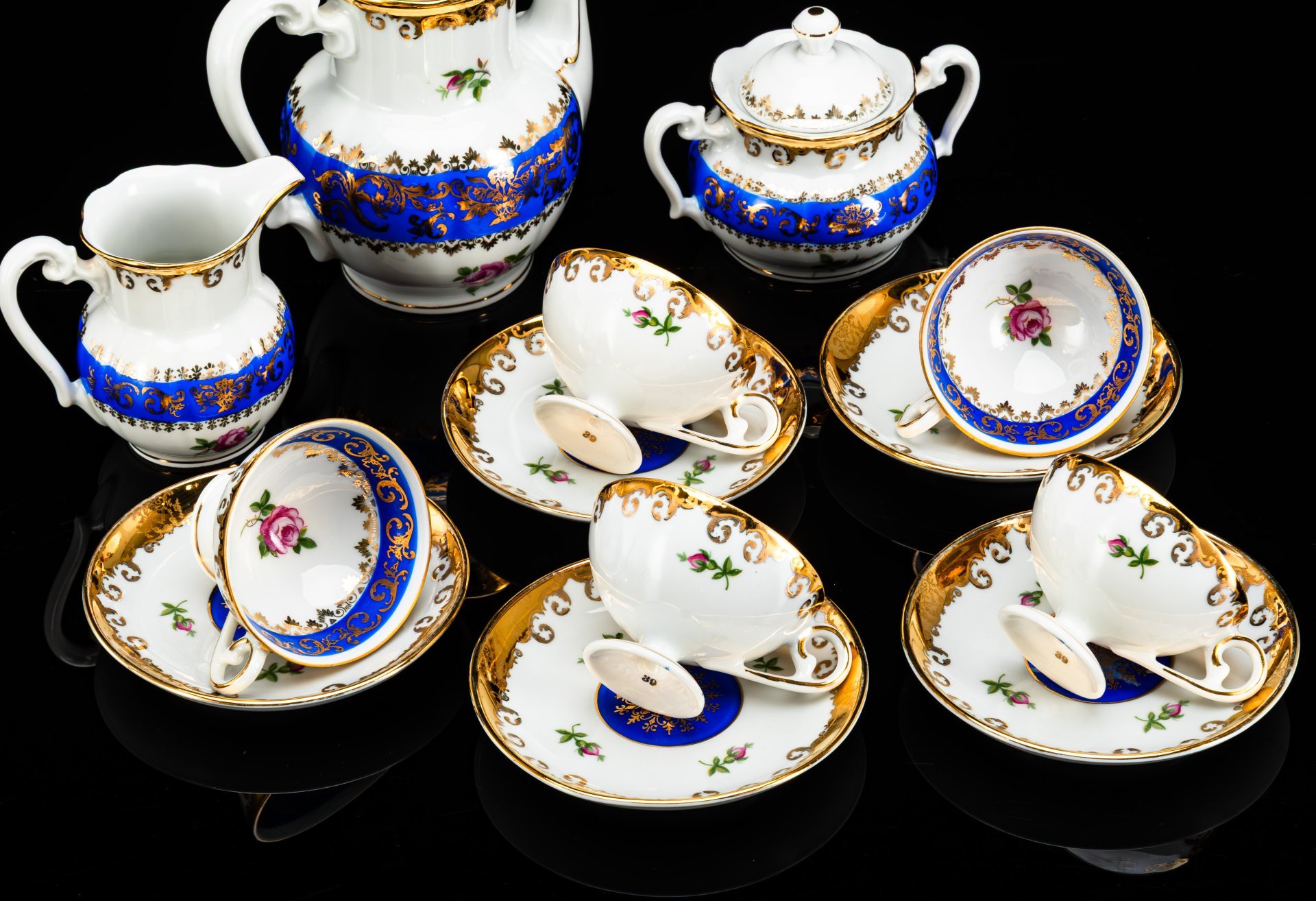 Сервиз кофейный "Роза" в синей гамме на 5 персон (13 предметов)