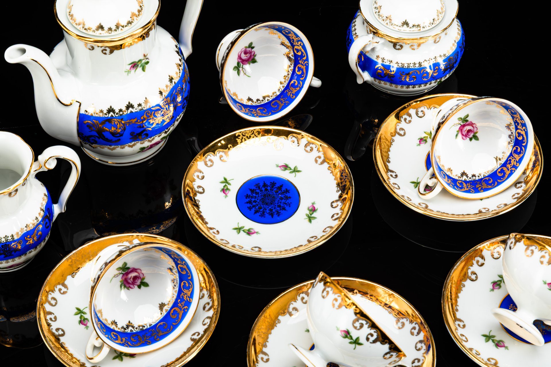 Сервиз кофейный "Роза" в синей гамме на 5 персон (13 предметов)