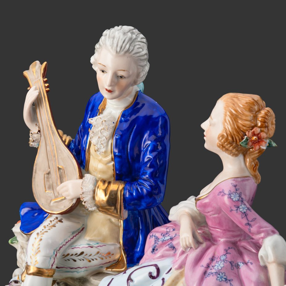 Статуэтка "Музыкальный вечер" (Галантная сцена), фарфор, кружевной фарфор, роспись, золочение, Richard Klemm, Dresden, Германия, 1960-1990 гг.